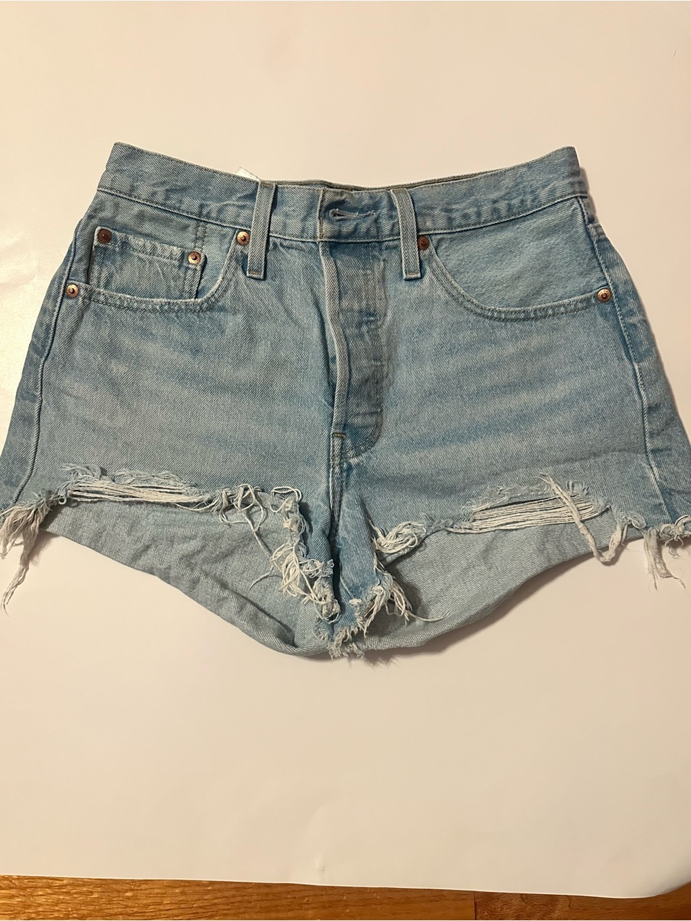 Levi's Light Blue Ripped Denim Shorts